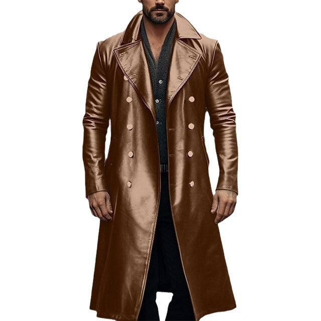 Herren Eleganter, glänzender Trenchcoat mit abnehmbarem Kragen WW