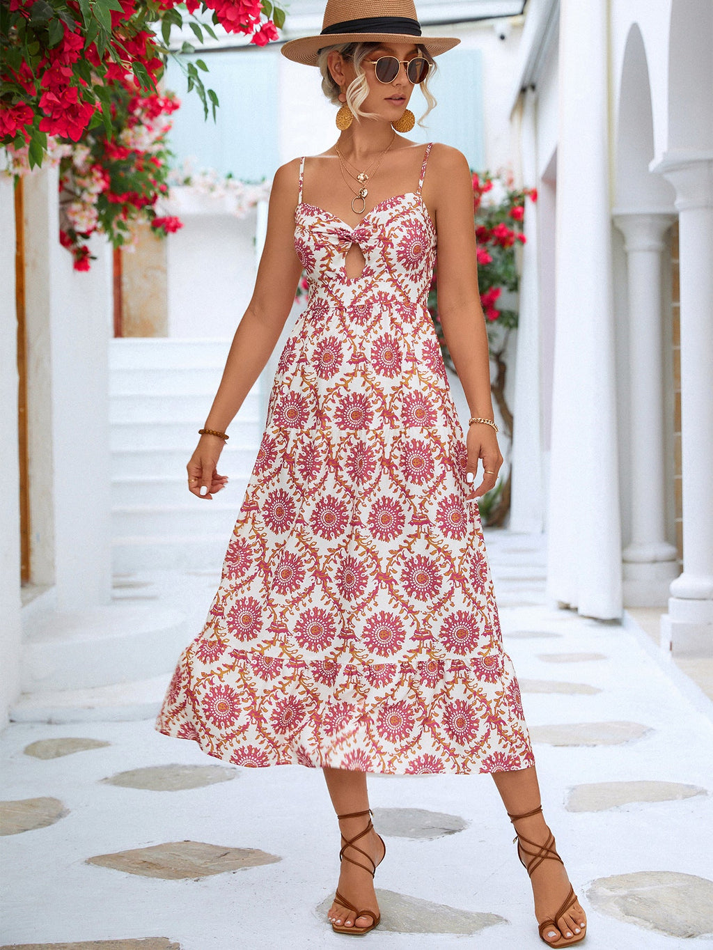 Damen Sommerliches Maxikleid mit verspieltem Ausschnitt und floralen Mustern WW