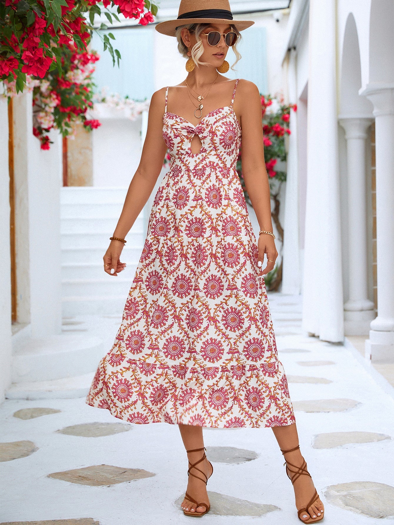 Damen Sommerliches Maxikleid mit verspieltem Ausschnitt und floralen Mustern WW