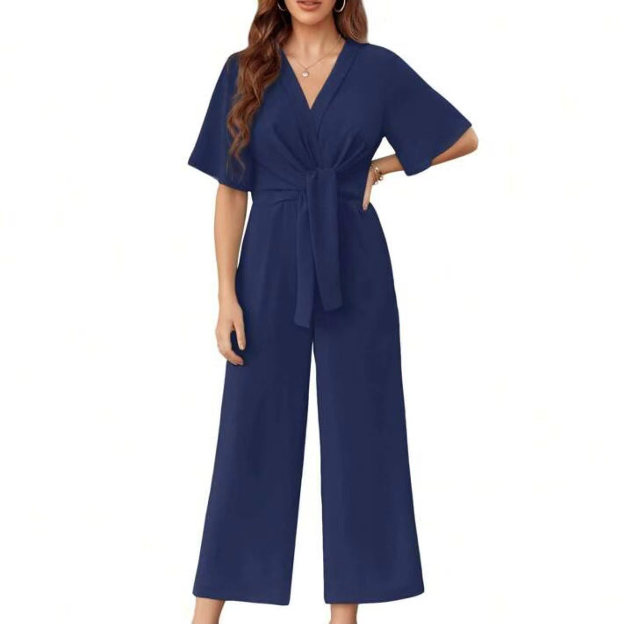 Damen Jumpsuit mit Taillenknoten und weitem Bein WW