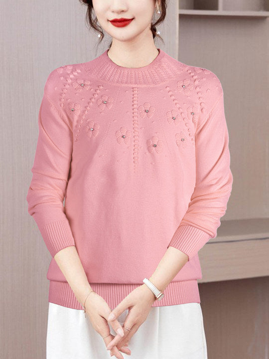 Damen eleganter Strickpullover mit floralem Design WW