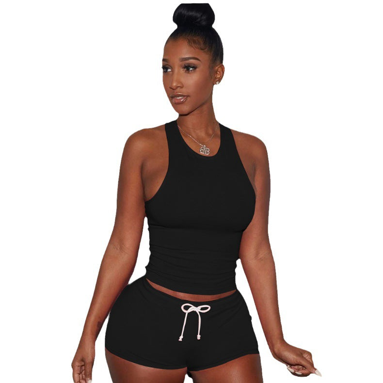 Damen Sportliches Kurzanzug-Set mit Racerback und Kordelzug WW