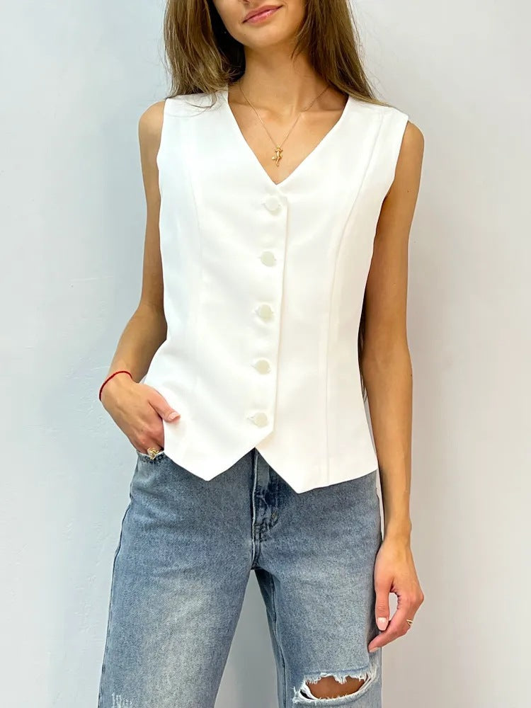 Damen ärmellose Bluse mit Knopfleiste WW