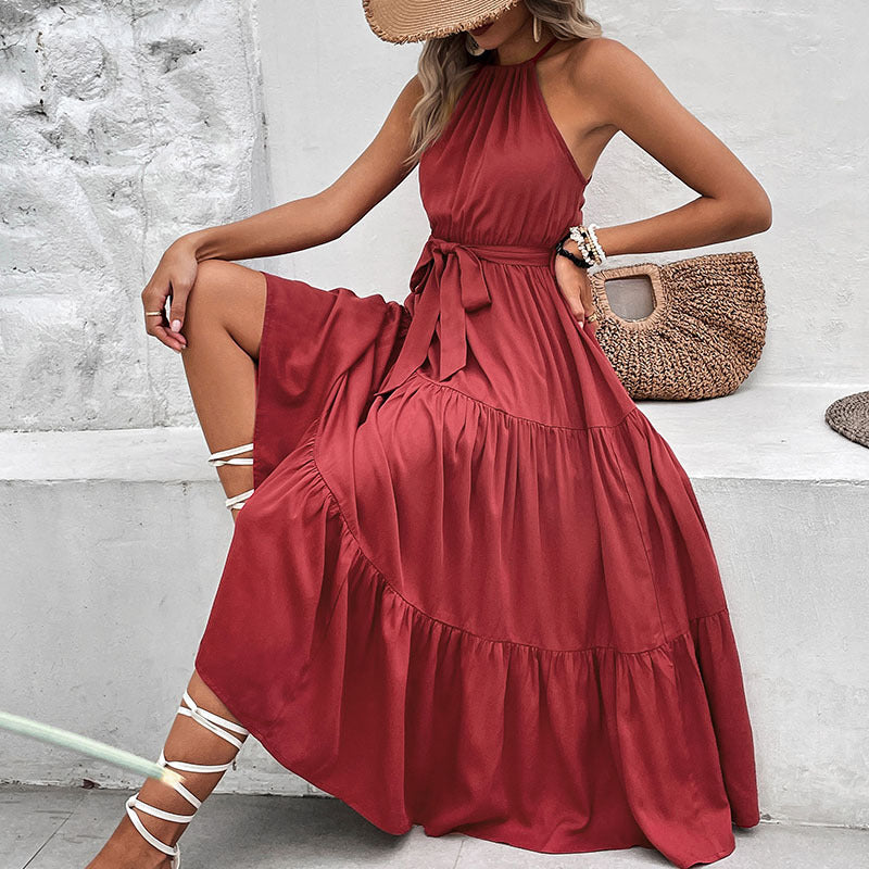 Damen Maxikleid mit schickem Halsband und taillierbarem Gürtel WW