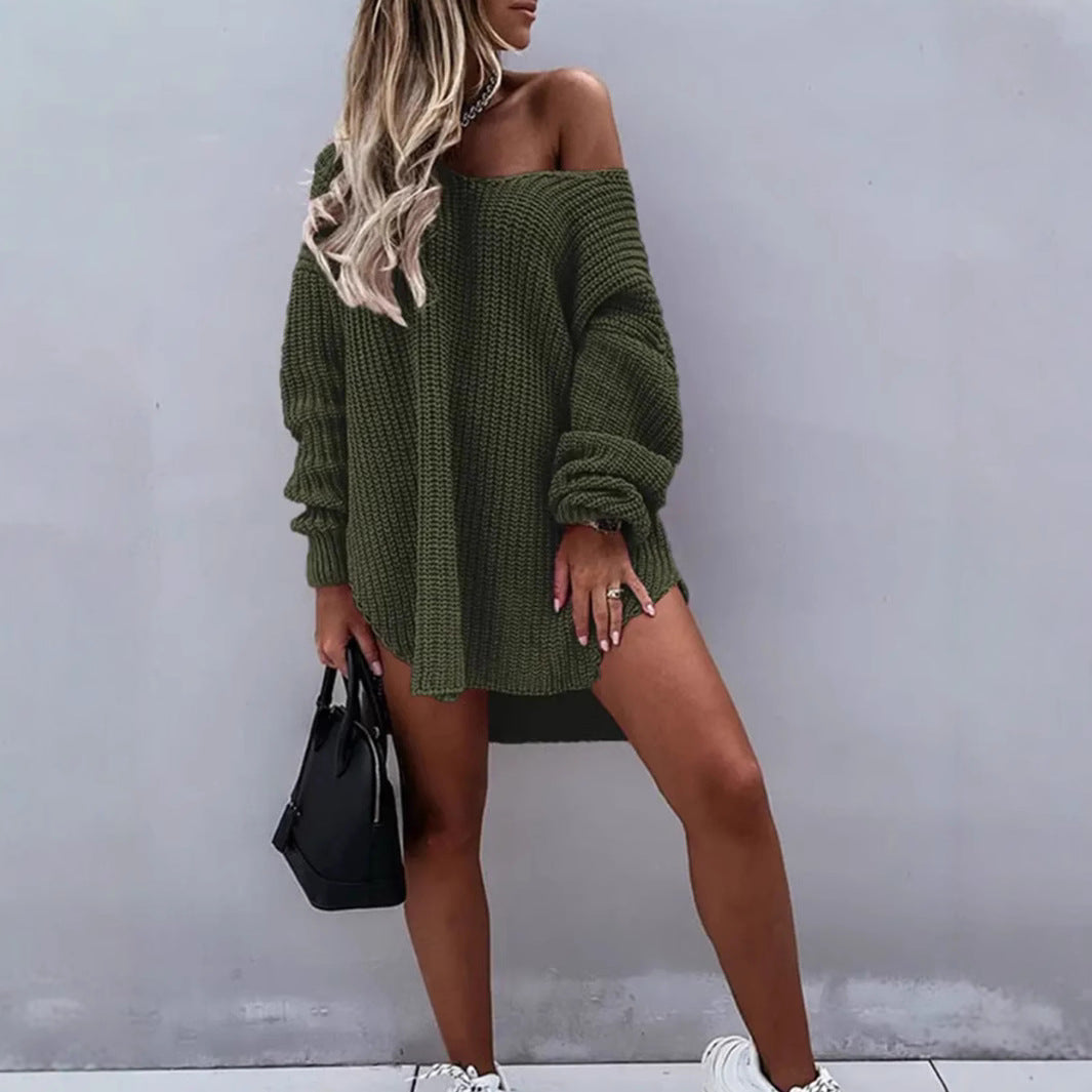 Damen Oversize Strickpullover mit offener Schulter WW