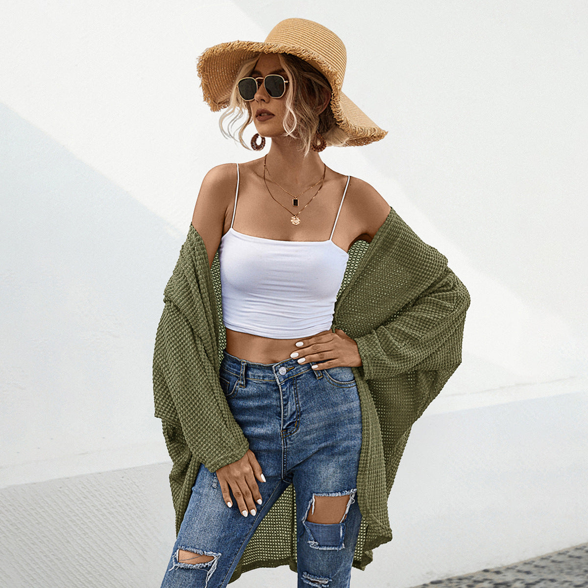 Damen lässiger Strickcardigan mit offenem Schnitt und modernem Design WW