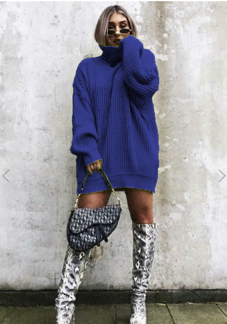 Damen Oversized Strickpullover mit hohem Kragen und Waffelmuster WW