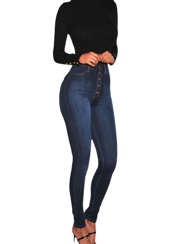Damen High-Waist Skinny-Jeans mit Knopfdesign und figurbetontem Schnitt WW