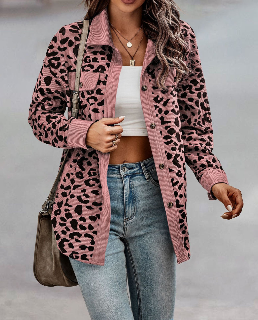 Damen Stilvolle Übergroße Leopardenmuster Jacke WW