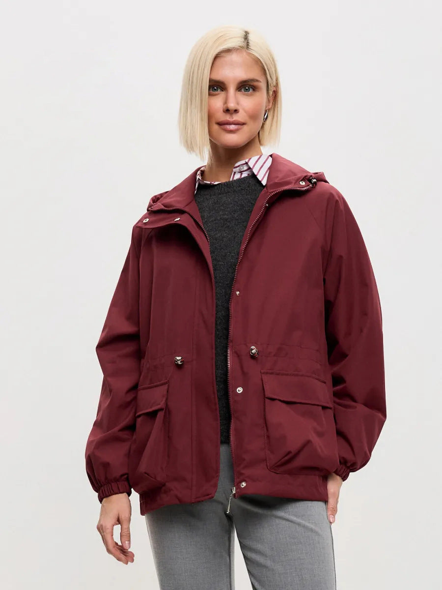 Damen leichte Windbreaker-Jacke mit verstellbarem Bund und praktischen Taschen WW