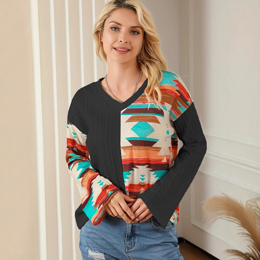 Damen Oversized Aztekenmuster Pullover WW