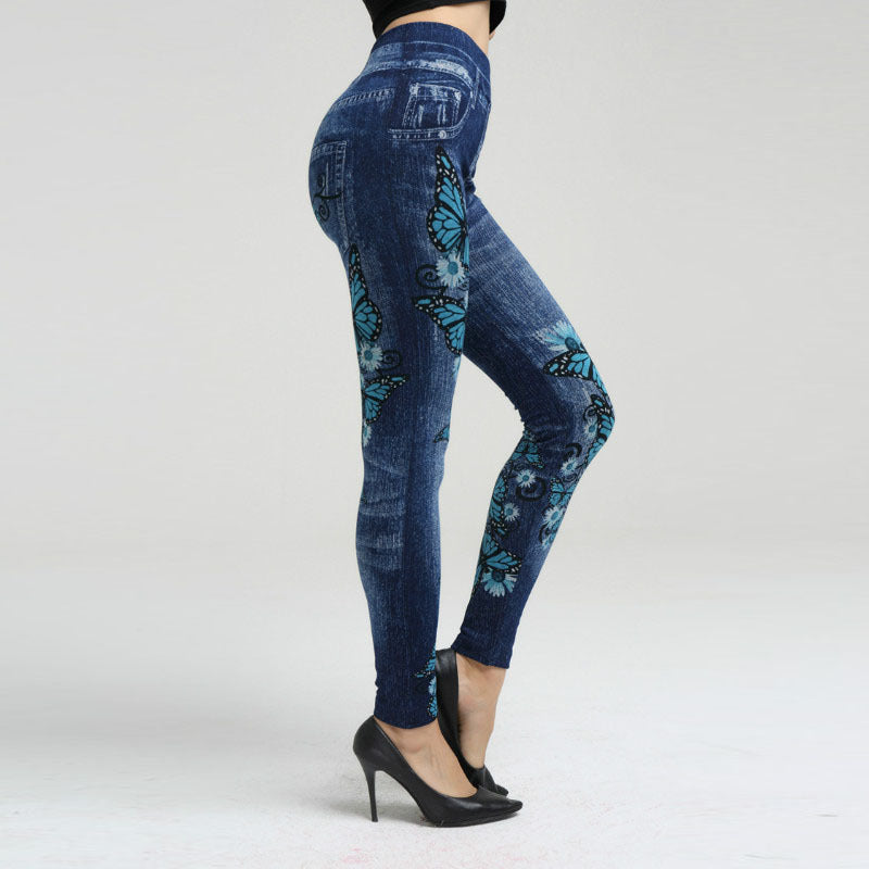 Damen Sportliche Jeans-Leggings mit grafischen Printdetails WW