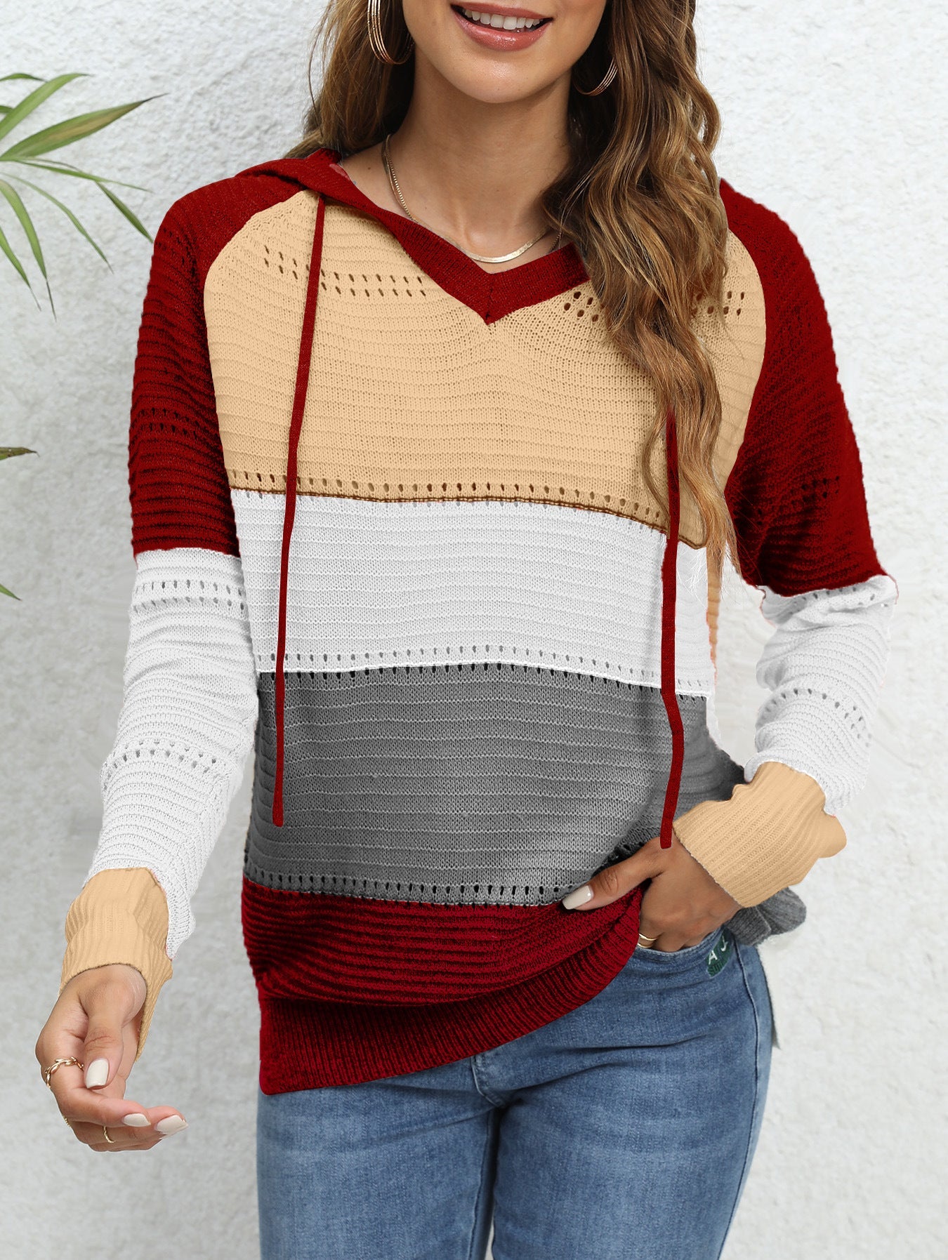 Damen lässiger Kapuzenpullover mit modischem Farbblockdesign WW
