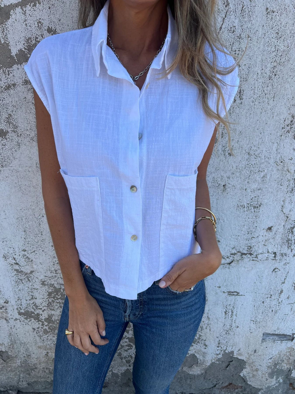 Damen Kurzarm Bluse mit praktischen Taschen WW