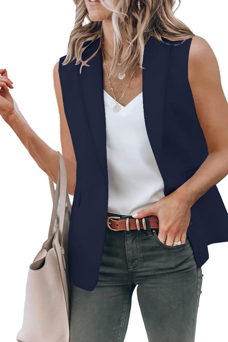 Damen ärmelloser Blazer mit modernem Schnitt und eleganten Falten WW