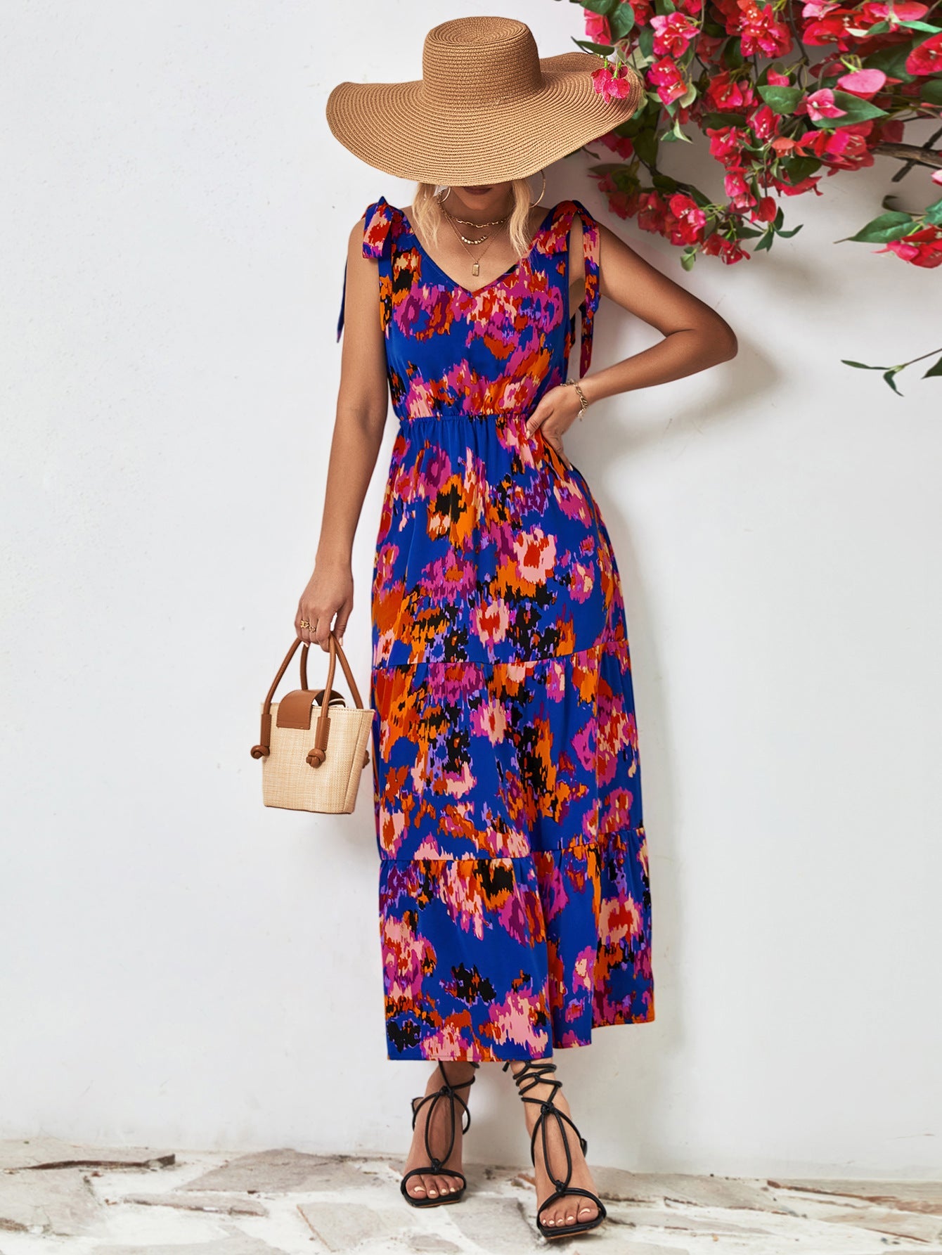 Damen Maxikleid mit raffinierten Spaghettiträgern und elastischem Bund WW