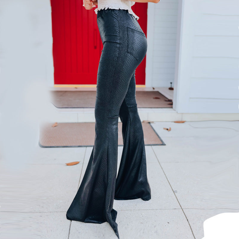 Damen Elegante Schlaghose im Schlangenleder-Look WW