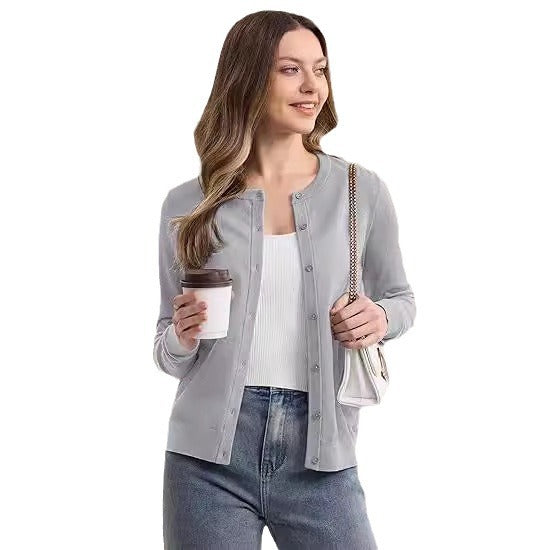 Damen lässiger Langarm-Cardigan mit Knopfverschluss WW