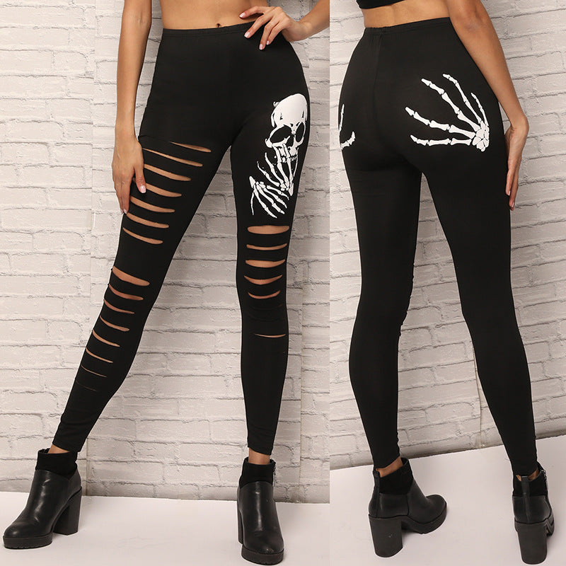 Damen Leggings mit kreativen Cut-Outs und Totenkopf-Design WW