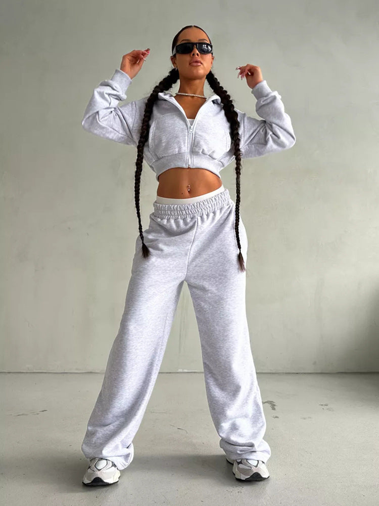 Damen cropped Sportjacke und lockere Jogginghose Set WW