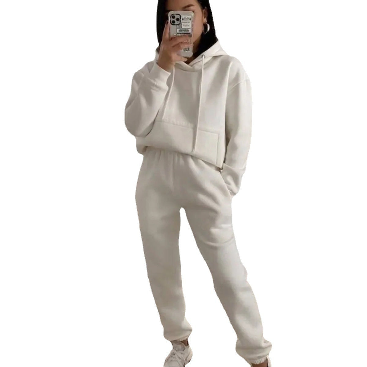Damen Komfortabler Fleece Hoodie und Jogginghose Set WW