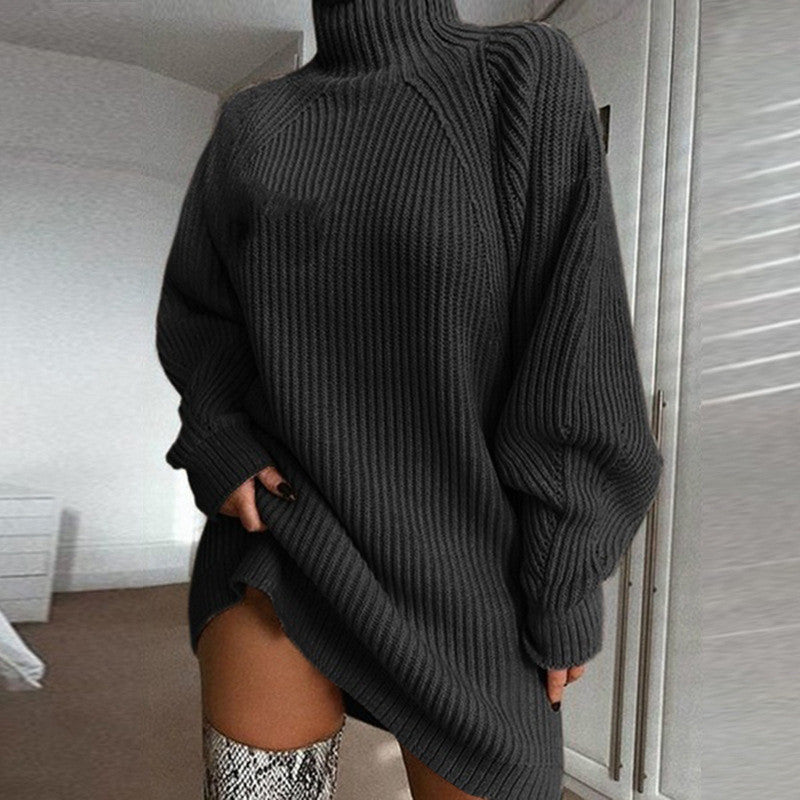 Damen Großer Strickpullover mit hohem Kragen und weiten Ärmel WW