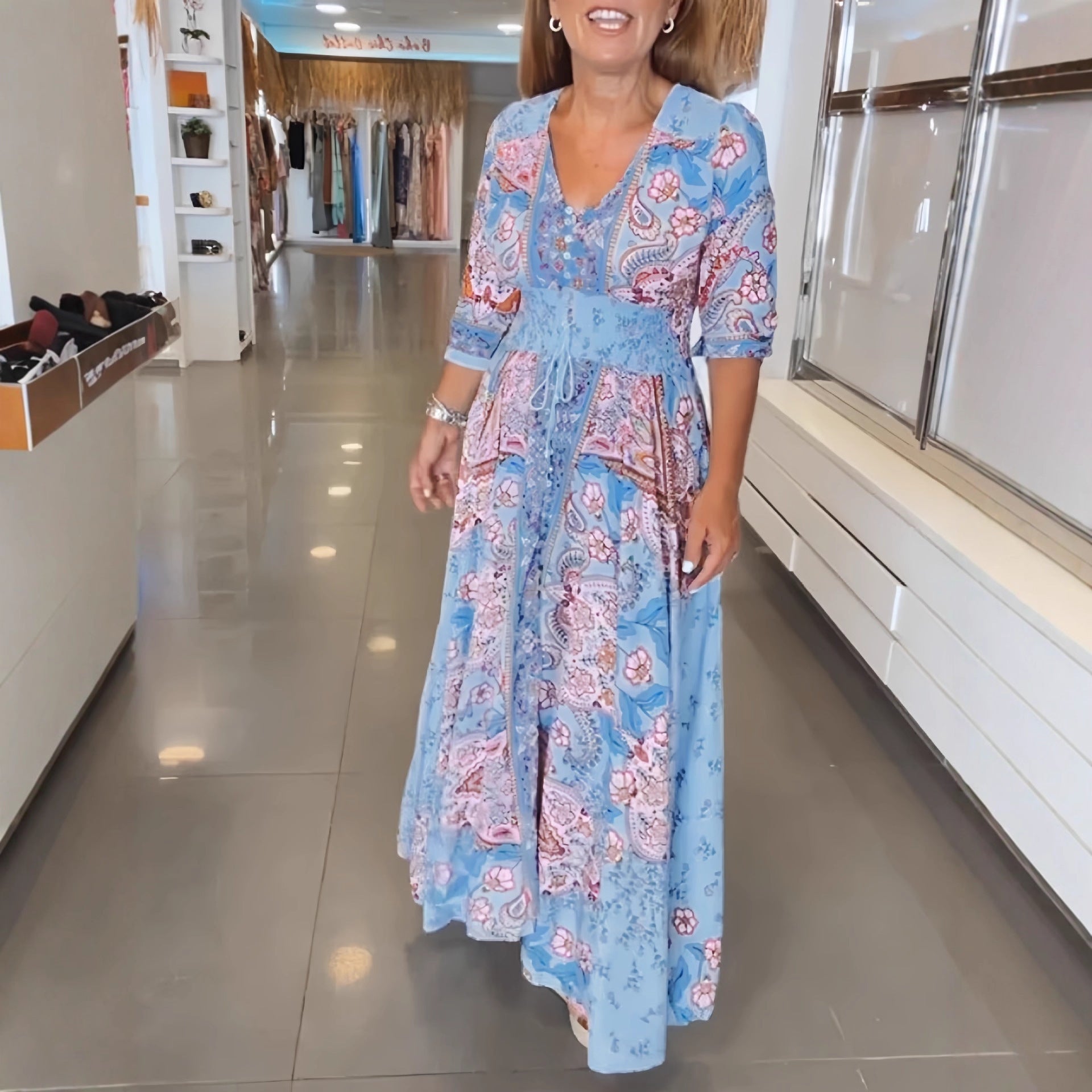 Damen Bohemian Maxikleid mit bunten Paisleymustern WW