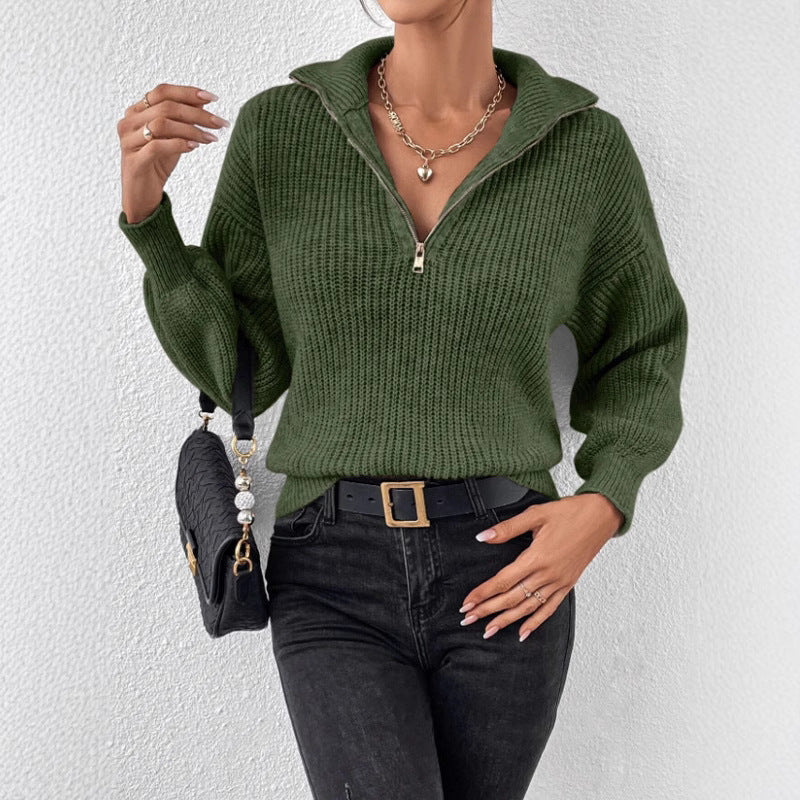 Damen modischer Pullover mit hochgeschlossenem Kragen und Reißverschluss WW