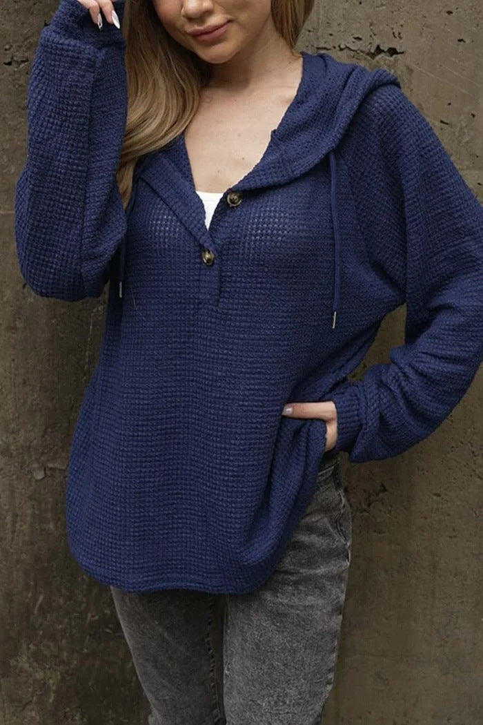 Damen lässiger Kapuzenpullover mit Knopfdetails WW