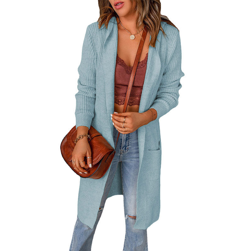 Damen lange Strickjacke mit offenen Kanten und Taschen WW
