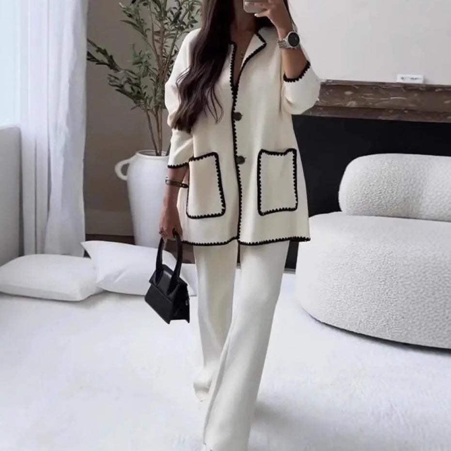 Damen modischer Cardigan-Anzug mit Kontrastnähten WW