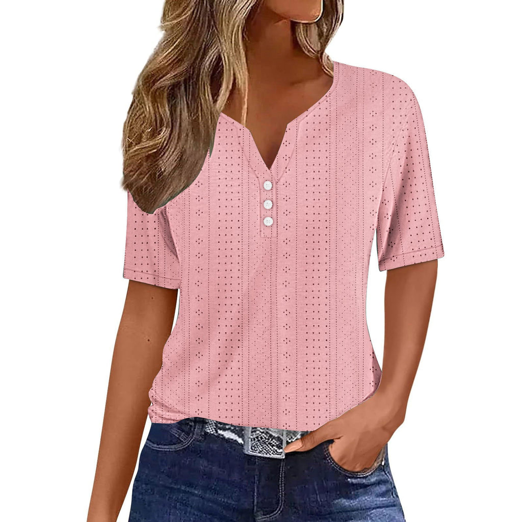 Damen Kurzarmshirt mit modischer Knopfleiste und Struktur WW
