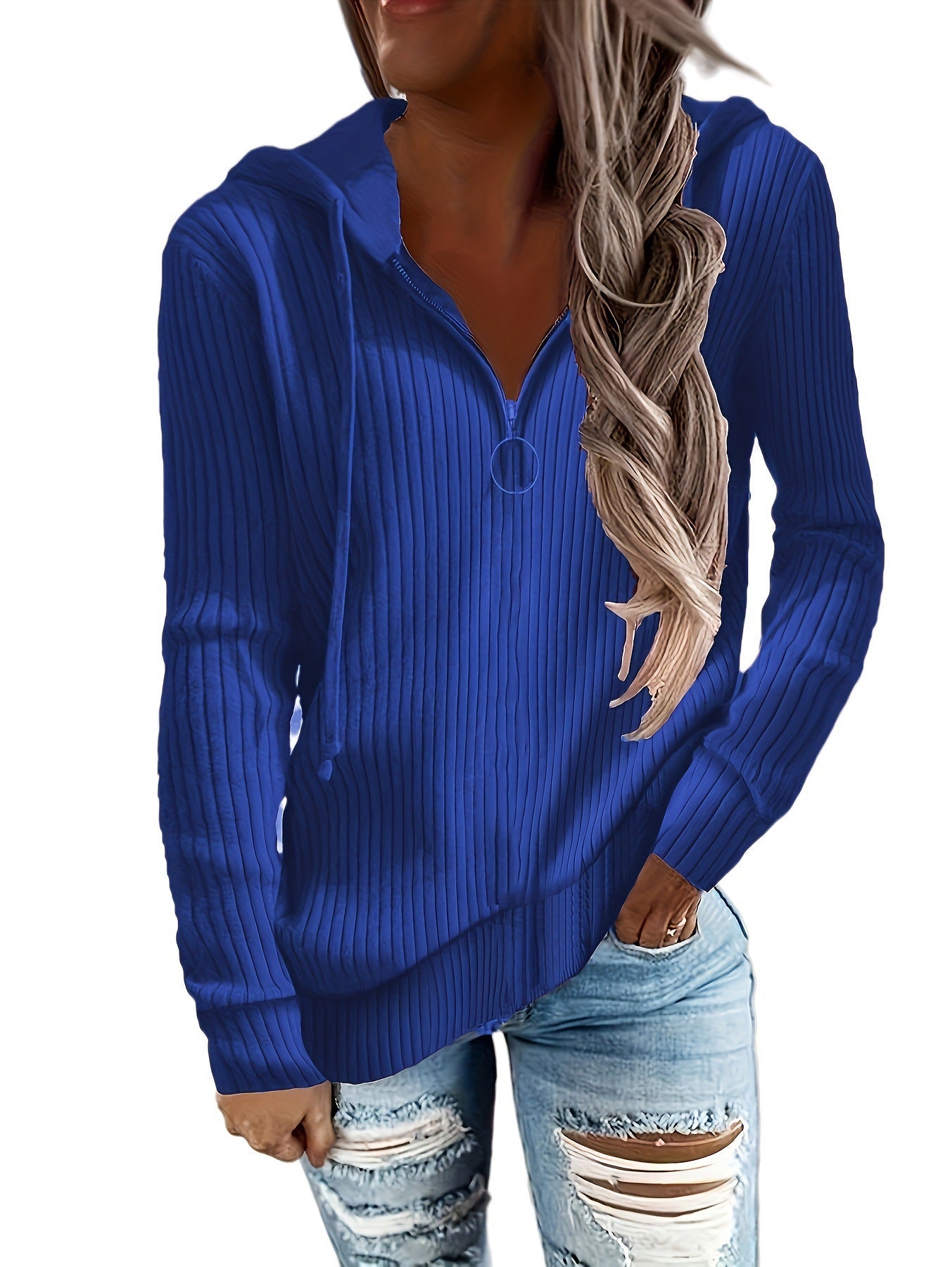 Damen Strickpullover mit hohem Kragen und Reißverschluss WW