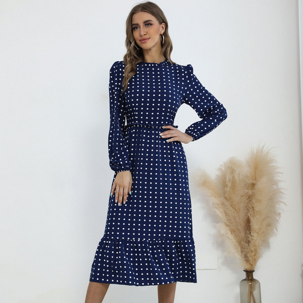 Damen Midi-Kleid mit elegantem Puffärmel und verspieltem Rüschensaum WW