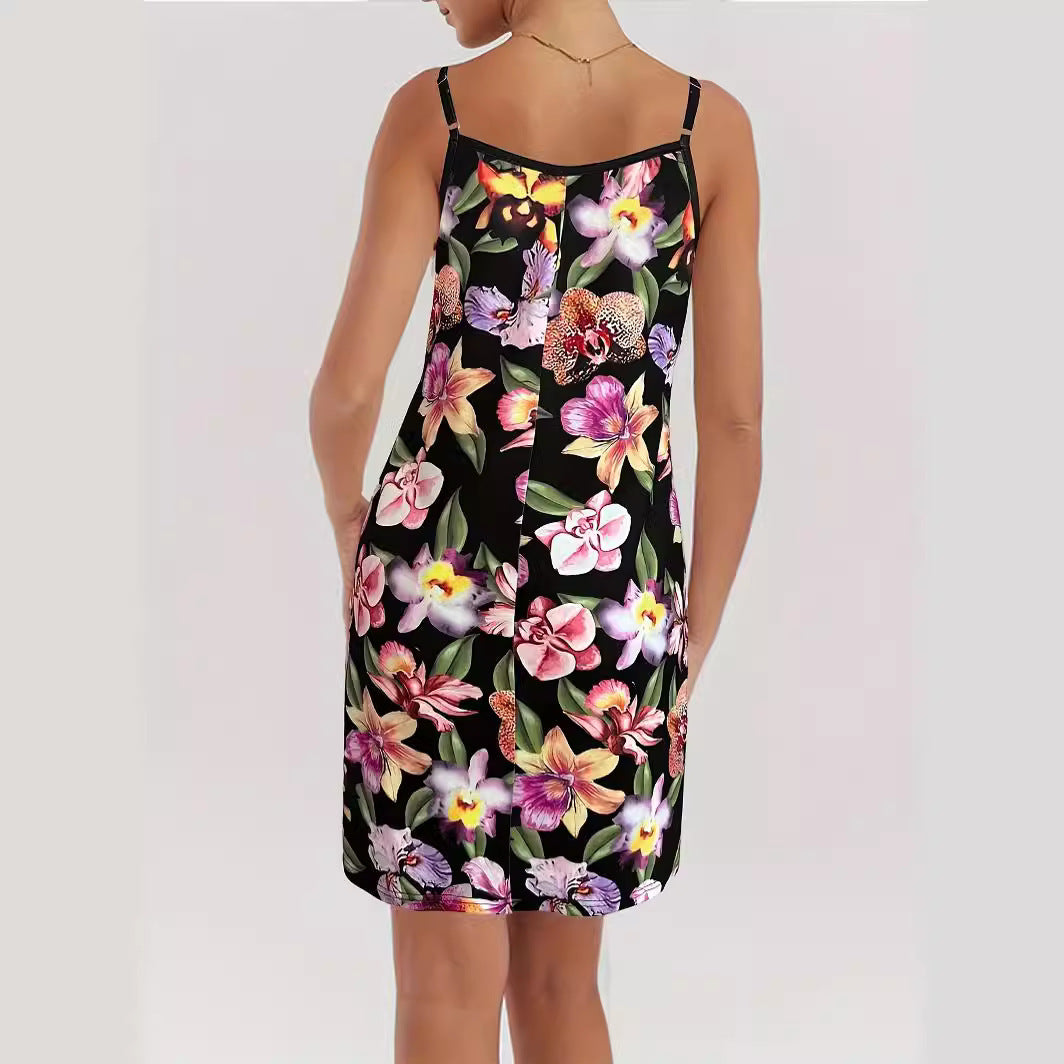 Damen Maxikleid mit floralem Design und verstellbaren Spaghettiträgern WW