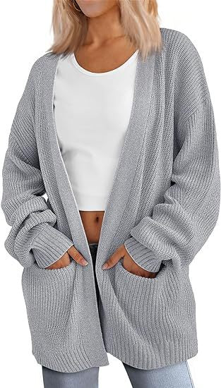 Damen Grobstrick Cardigan mit offenem Schnitt und praktischen Taschen WW