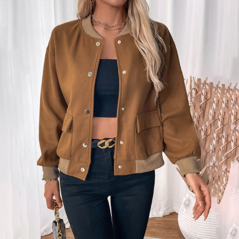 Damen sportliche Bomberjacke mit klassischen Druckknopf-Elementen und Seitentaschen WW