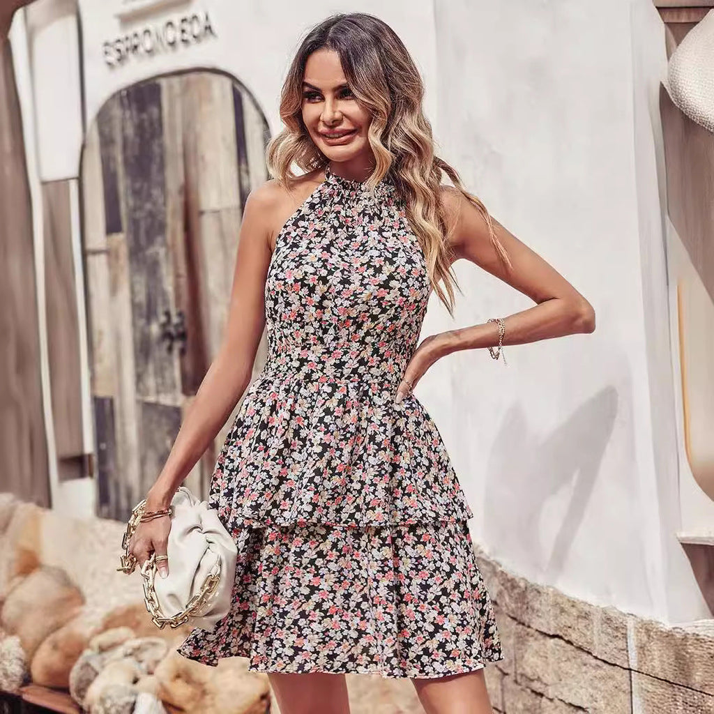 Damen Ärmelloses Floral Stufen Kleid WW