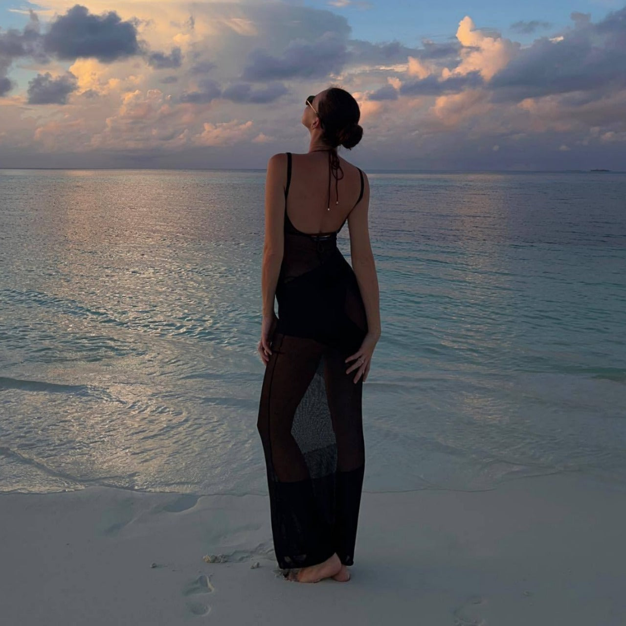 Damen Maxikleid aus transparentem Strickmaterial mit feinster Rippstruktur WW