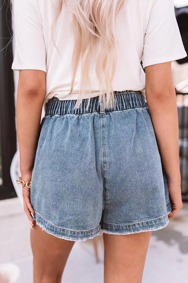Damen Design-Denim-Shorts mit elastischem Bund und praktischen Taschen WW