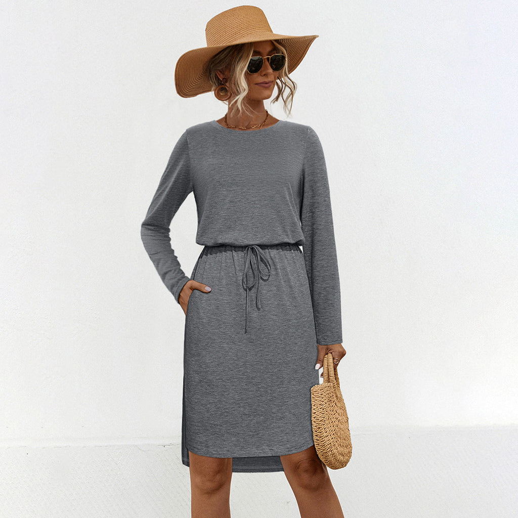 Damen Midi-Kleid mit langem Arm und tailliertem Schnitt WW