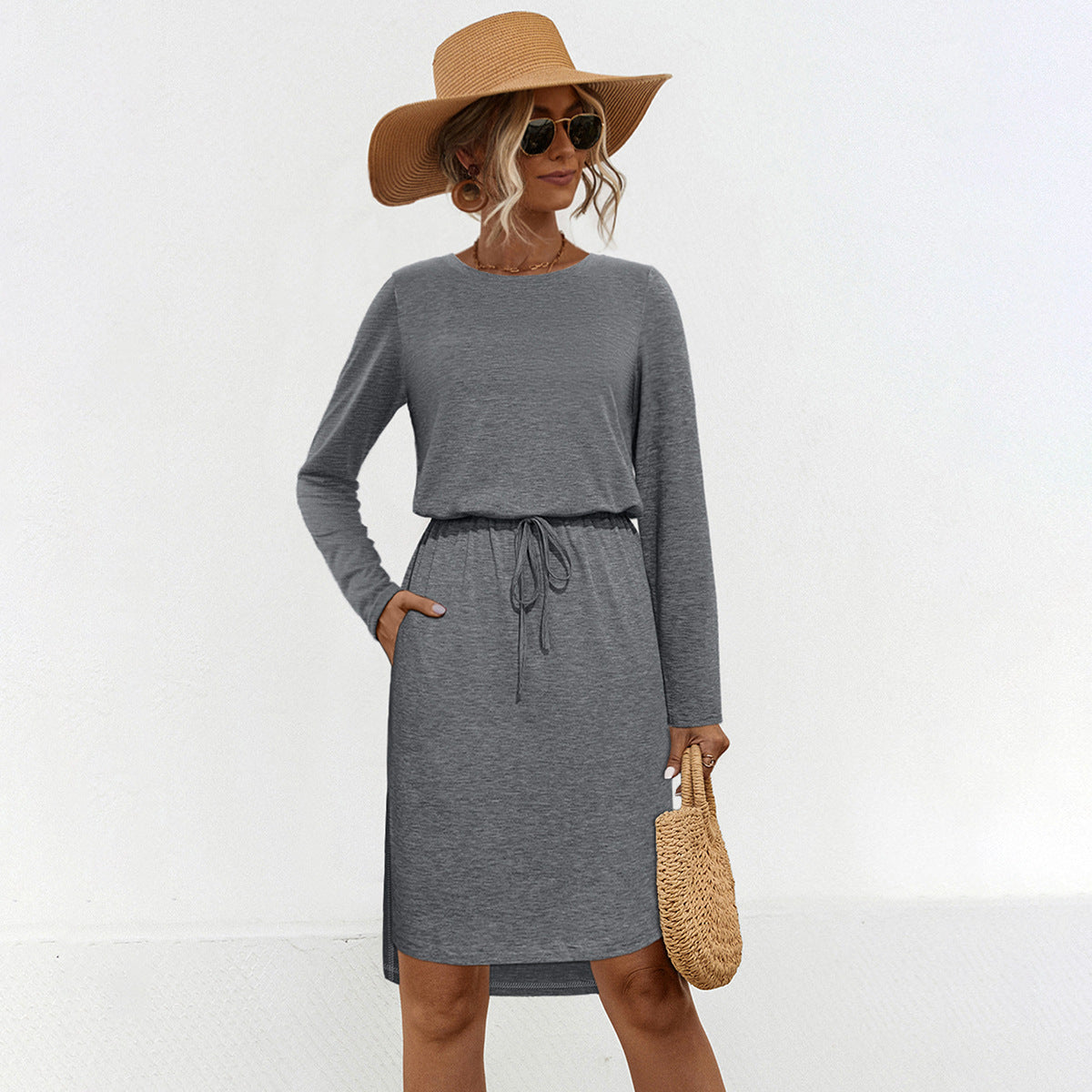 Damen Midi-Kleid mit langem Arm und tailliertem Schnitt WW