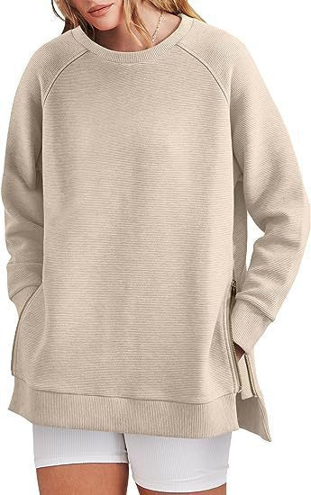 Damen lässiger Sweatshirt mit Seitentaschen und Reißverschluss WW
