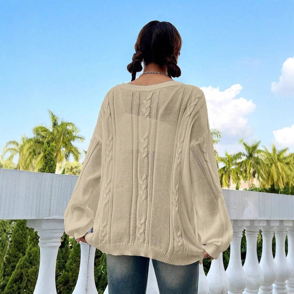 Damen Strickpullover mit asynchronem Schnitt und lockerem Fall WW