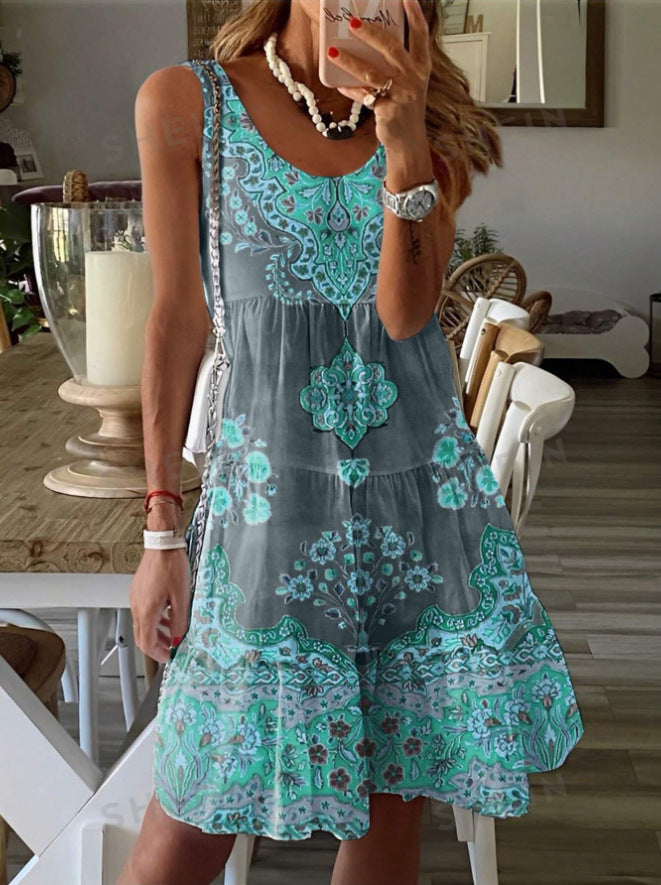 Damen Freizeitkleid mit verspieltem Druck und fließendem Schnitt WW