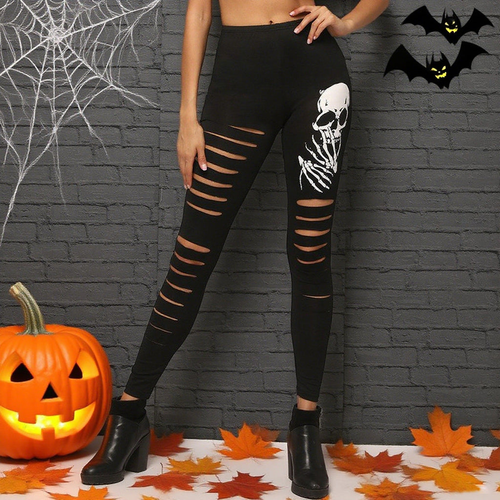 Damen Leggings mit kreativen Cut-Outs und Totenkopf-Design WW