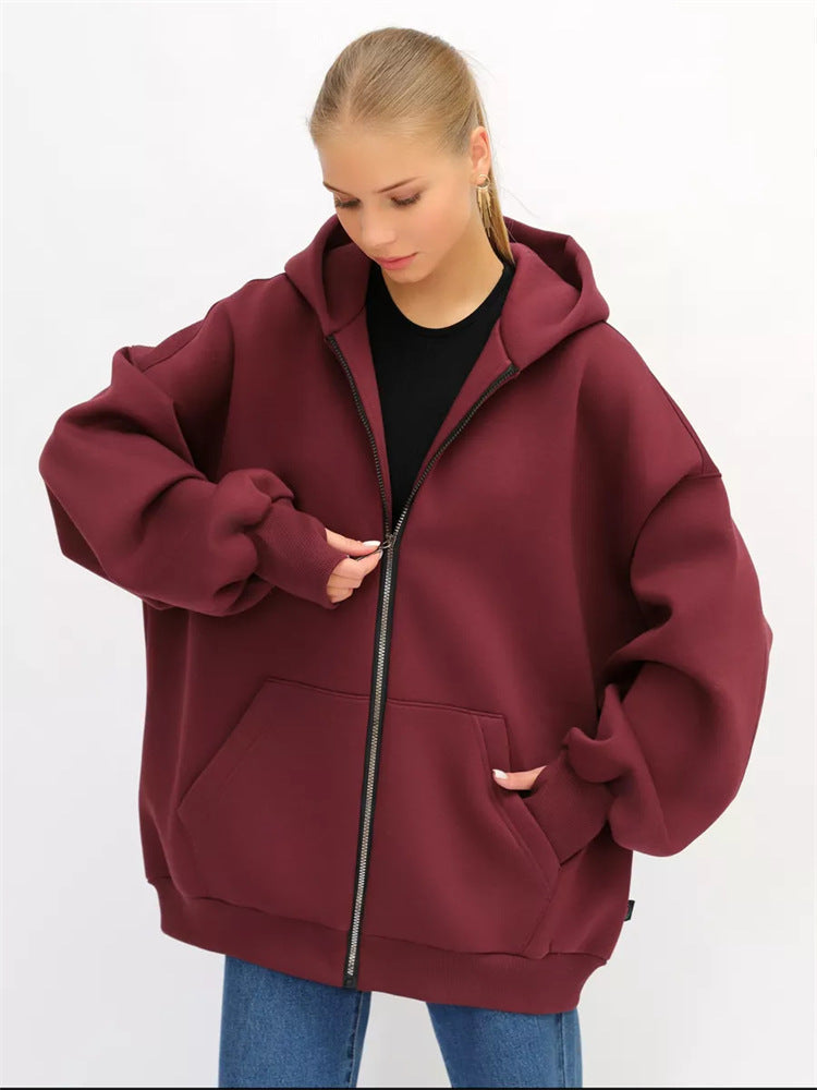 Damen lässiger Oversized Zip-Hoodie mit tiefen Taschen WW
