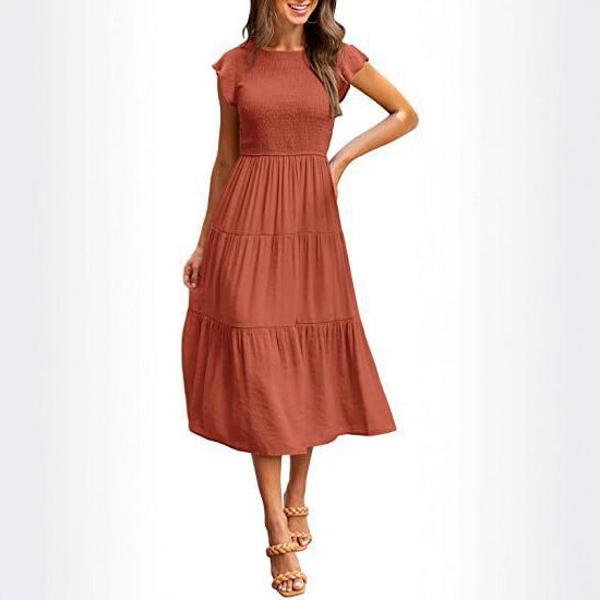 Damen Maxikleid mit voluminösem Rock und elastischem Oberteil WW