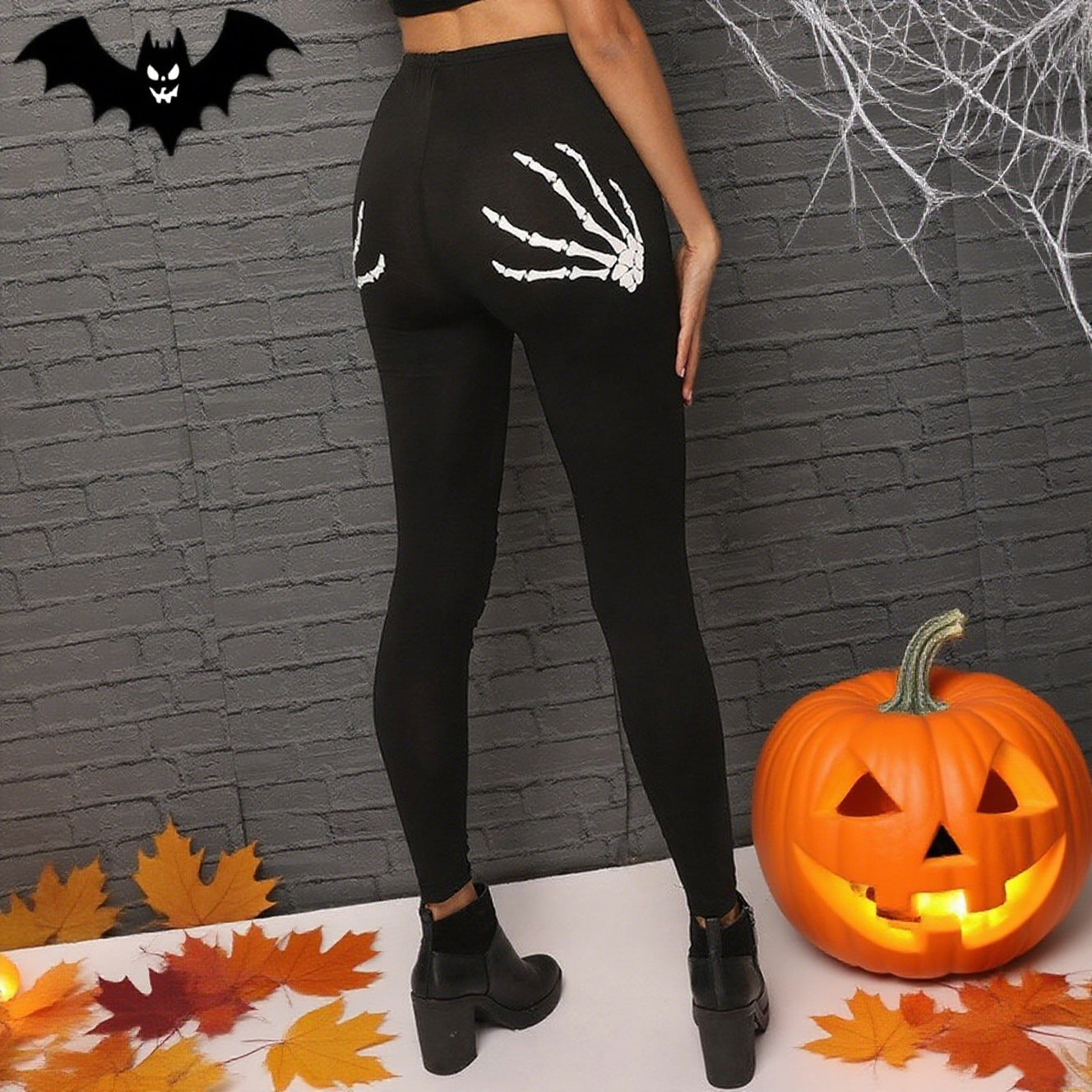 Damen Leggings mit kreativen Cut-Outs und Totenkopf-Design WW