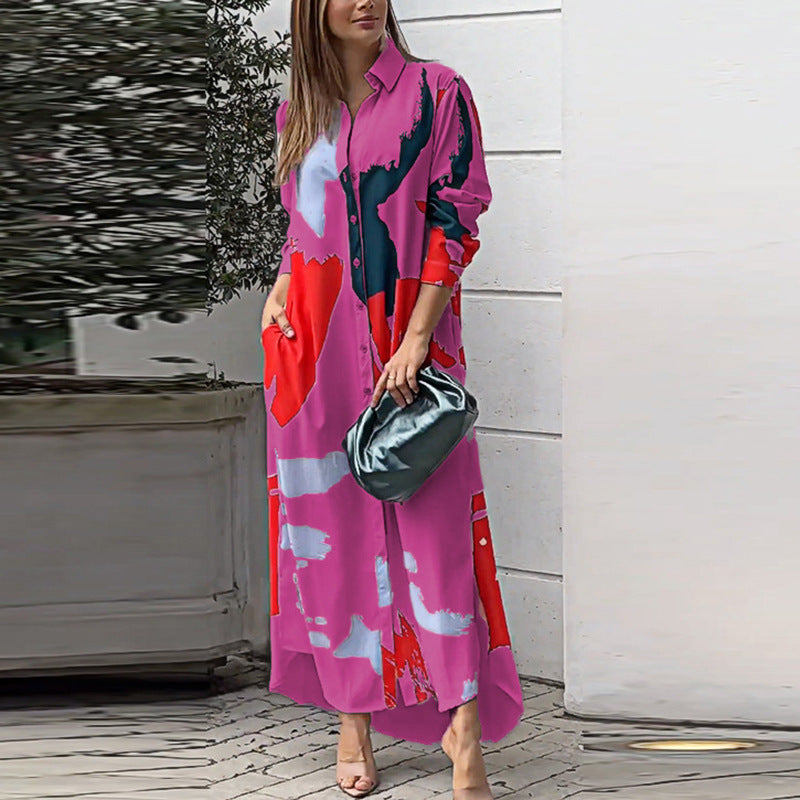 Damen Maxi-Hemdrobe mit buntem Kunstdesign WW